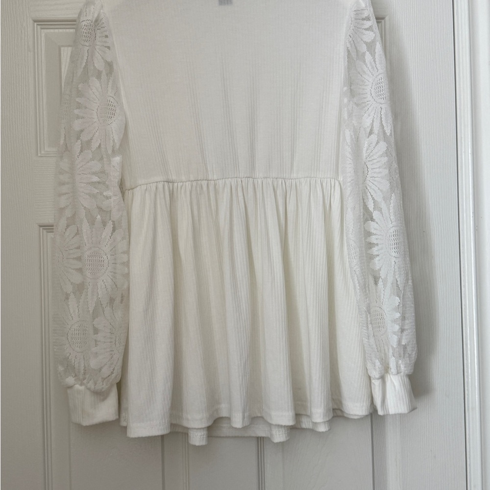 SHEIN White Babydoll Dress with Bishop Sleeves - Picture 4 of 8
